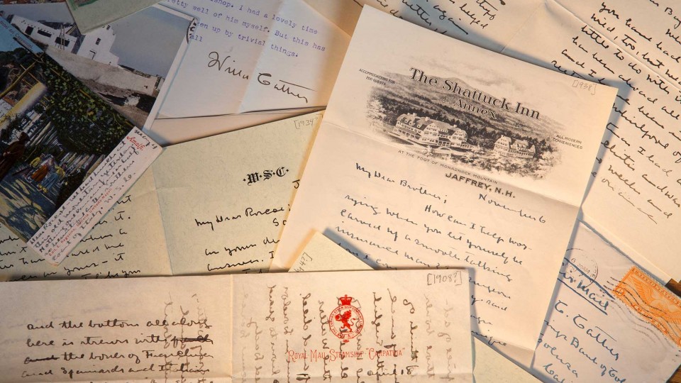 Pile of Cather's handwritten letters; links to news story