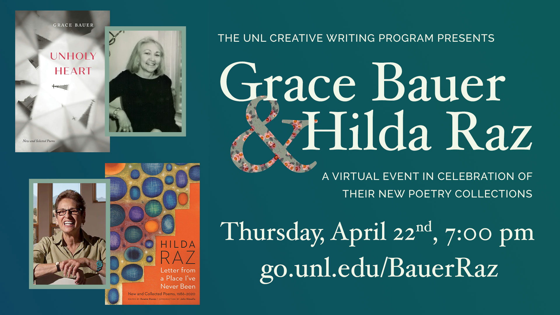 Poster for Grace Bauer and Hilda Raz event; links to news story