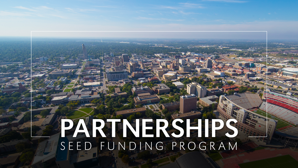 Partnerships seed funding program image with aerial view of Lincoln; links to news story