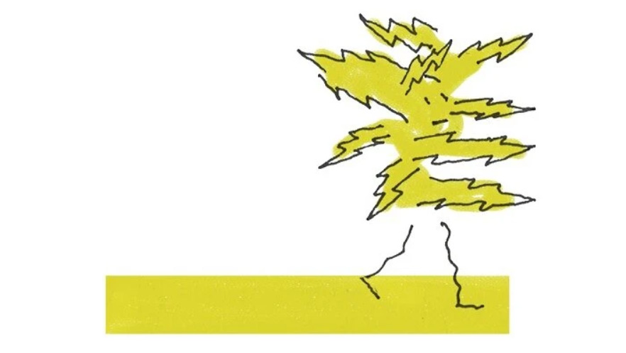 Illustration of yellow electricity-formed humanoid by R. O. Blechman for the NYT; links to news story