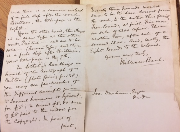 letter included with book