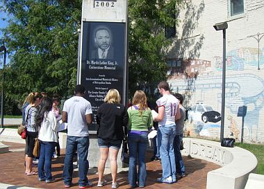 Students at Martin Luther King memorial, Omaha