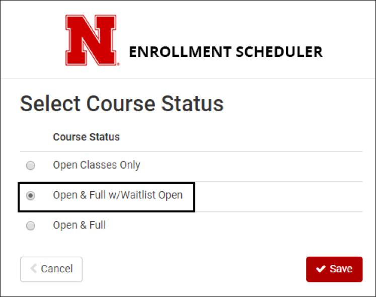 Open and Full with Waitlist Open option