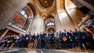 Law students who passed the bar are sworn in in the Capitol Rotunda in Lincoln, Nebraska.