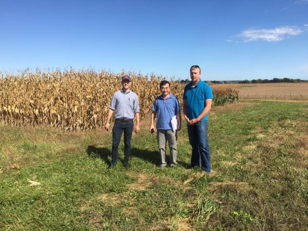 October, 2016. Scouting for fields to use for our maize microbiome studies with Ming Guo, Mike Meier, and Marty Schmer.