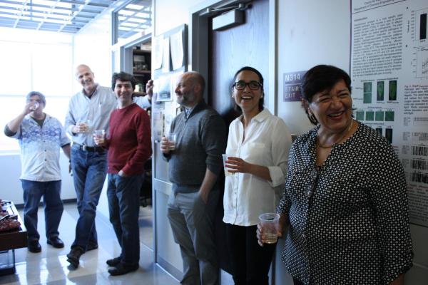 December, 2014. Champagne celebration in the hallway outside the Alfano lab after Tania Toruno successfully defended her PhD thesis.