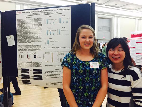 April, 2015. Undergrad Kate Lagerstrom presenting her work from my lab at the UNL Fair and her lab mentor PhD student Panya Kim.