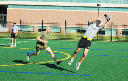 Cadet Gallagher's frisbee catch at the Joint Service Field Meet