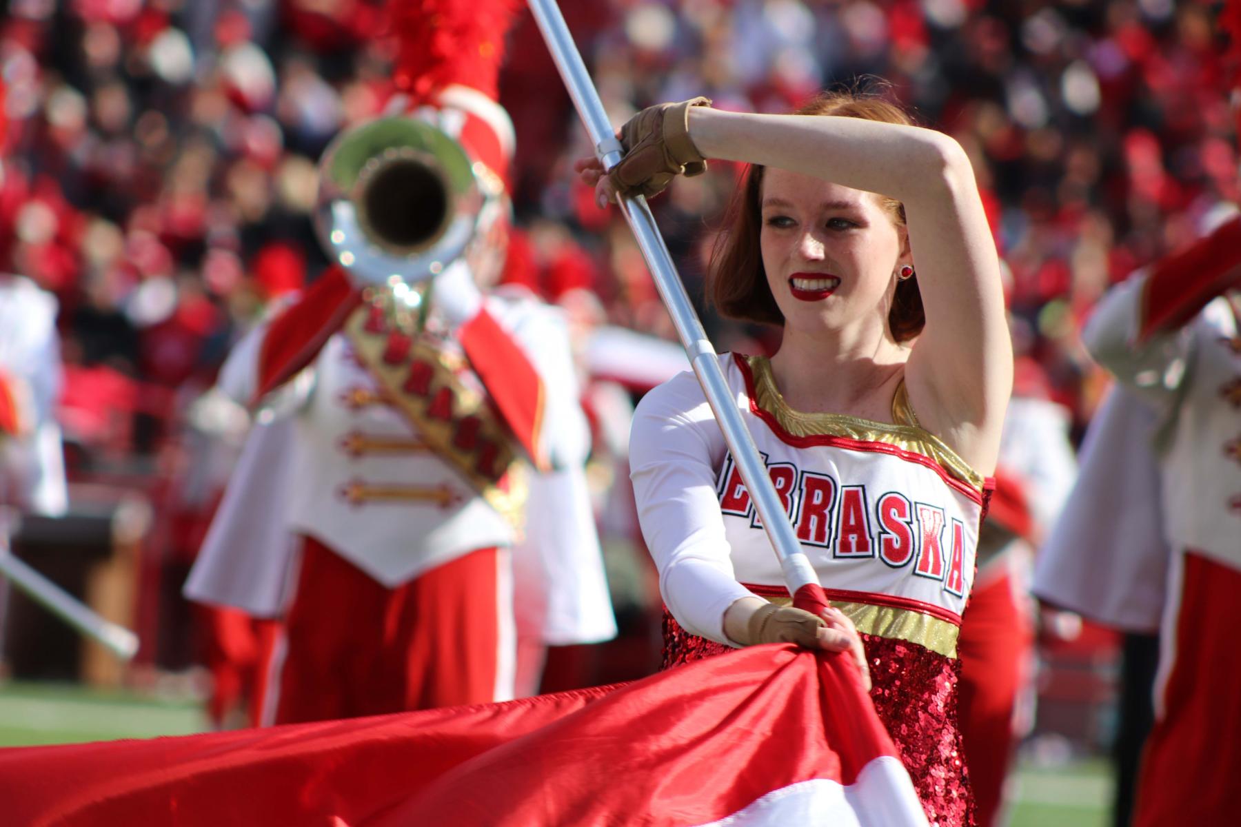 Cornhusker Marching Band color guard.