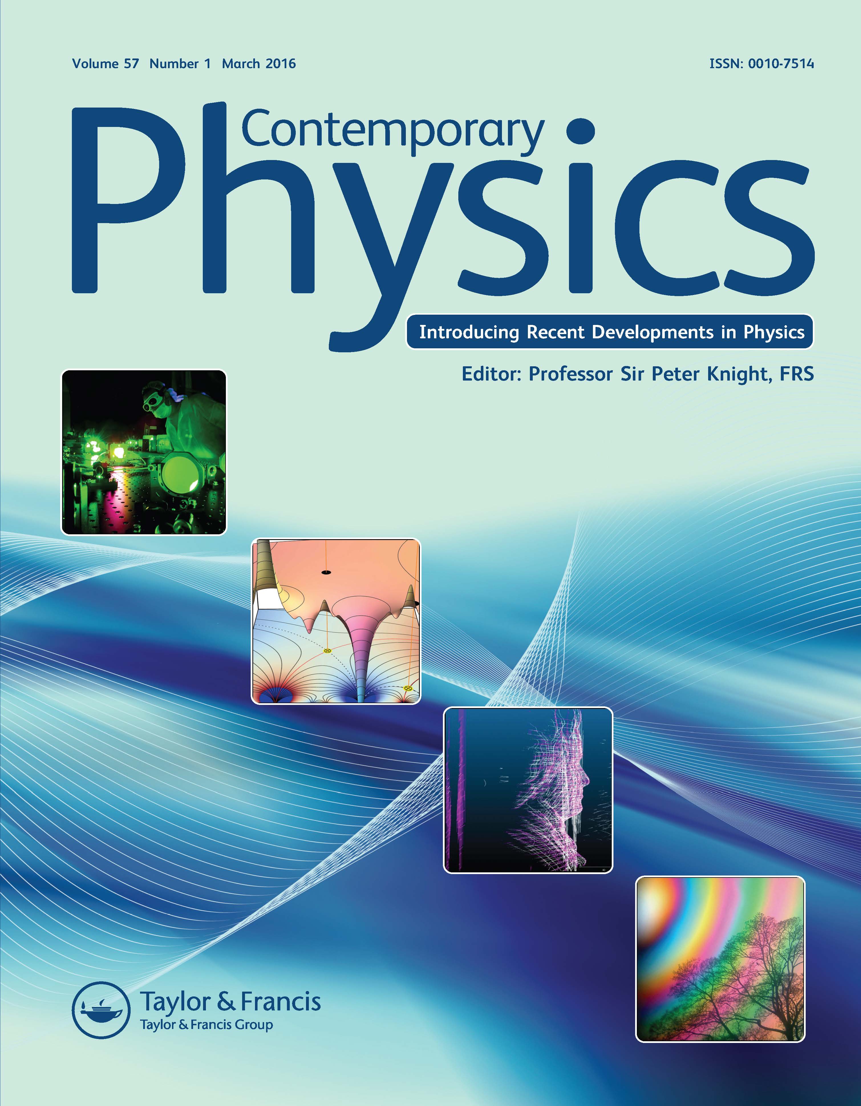 Cover of 2016 Contemporary Physics with 4 images including one with the Diocles laser system.