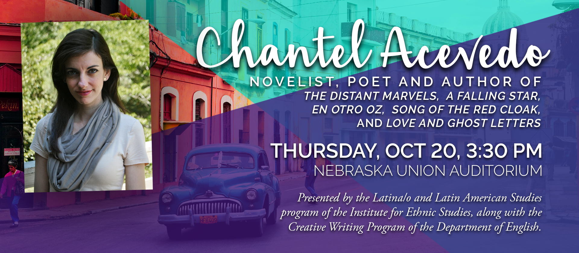 Poster for Chantel Acevedo Reading - info below