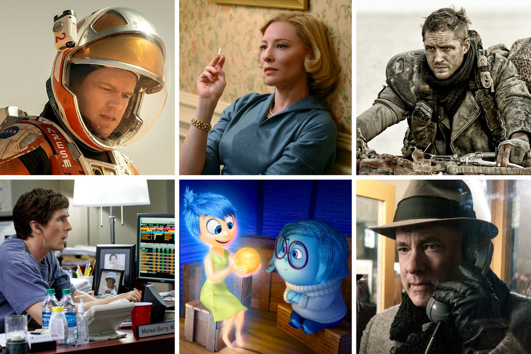 Images from THE MARTIAN, CAROL, MAD MAX FURY ROAD, BRIDGE OF SPIES, INSIDE OUT and THE BIG SHORT; links to news story