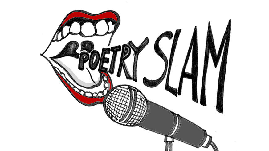 Poetry Slam Art by Phuc Tran featuring lips and a microphone; links to news story