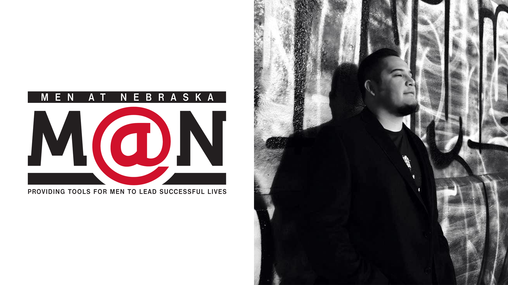 Ángel García and the Men-at-Nebraska logo; links to news story