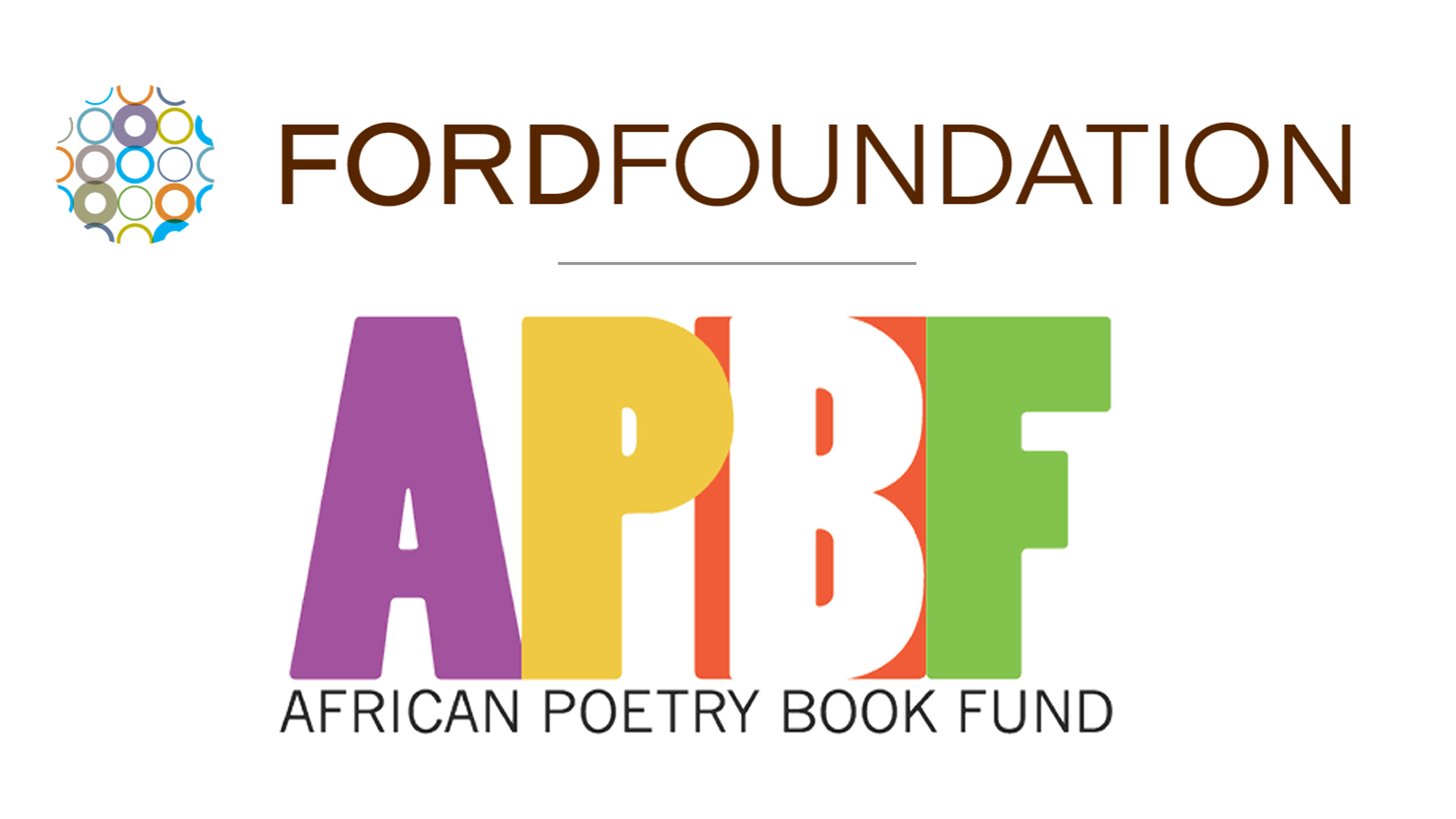 The Ford Foundation and African Poetry Book Fund logos; links to news story