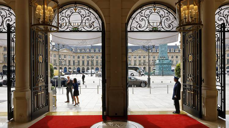 The Place Vendôme entrance at the Ritz Paris. Photo by Francis Hammond.; links to news story
