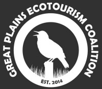 Great Plains Ecotourism Coalition logo; white silhouette of a meadowlark on a fencepost against a black background