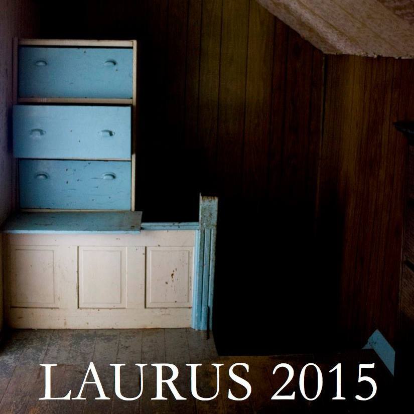 Image of a blue dresser in a dark room from the cover of the Spring 2015 issue of Laurus