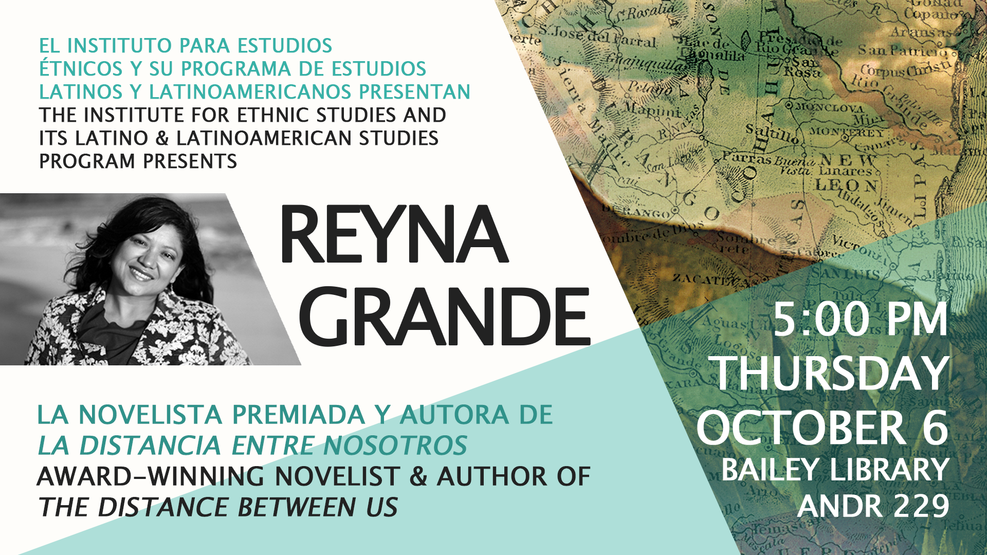 Poster for Reyna Grande reading - information below