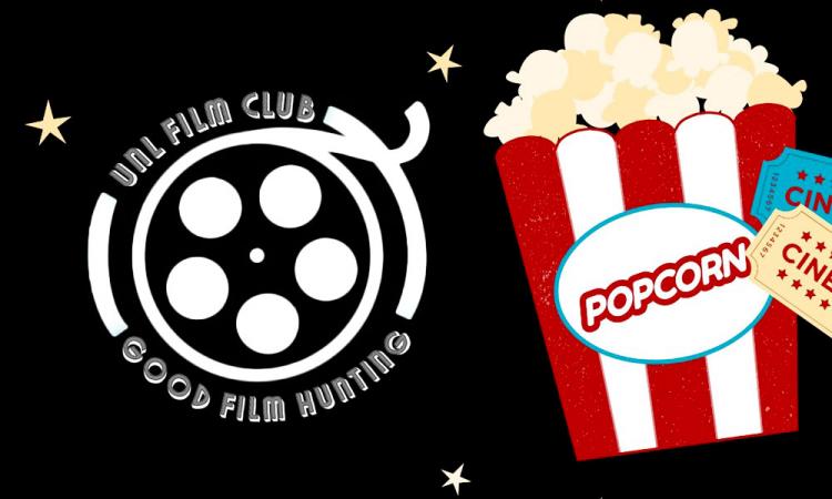 UNL Film Club logo with popcorn and movie ticket illustrations
