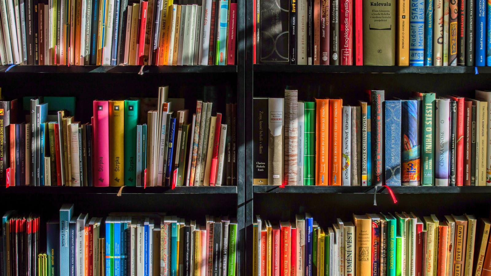Colorful books on shelves