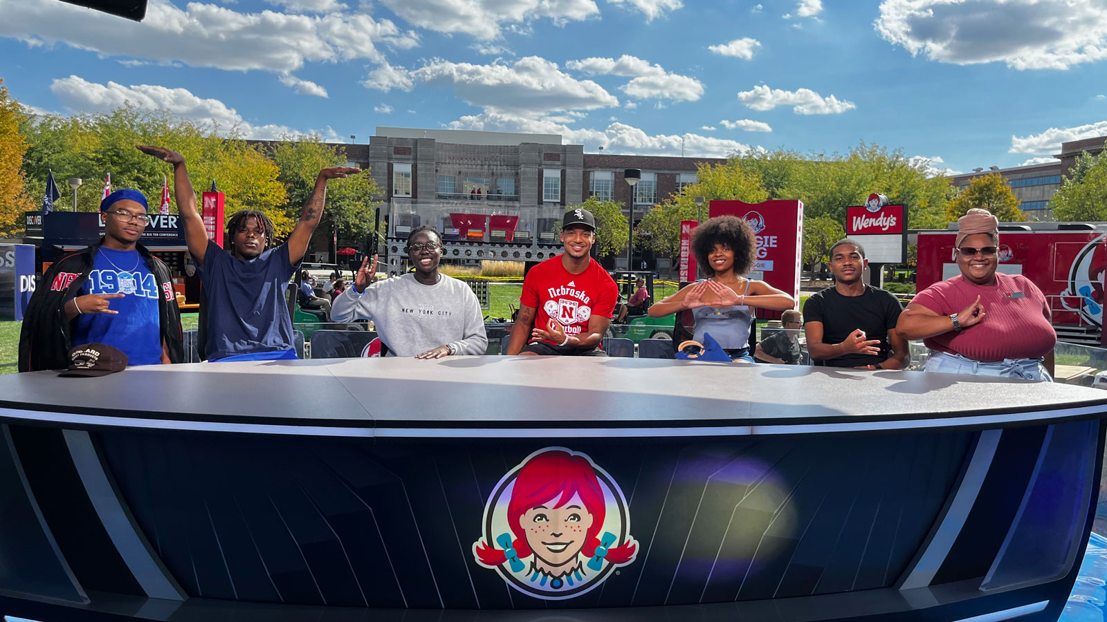 NPHC officers on the stage of the Fox Big Noon Kickoff set at Nebraska