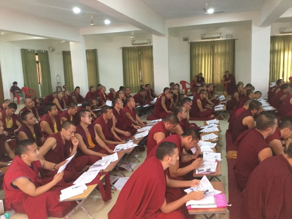 Tibetan monks learning in the classroom