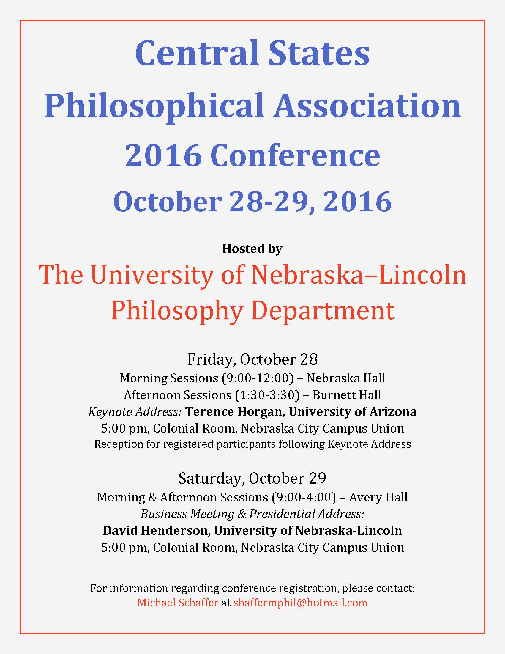 UNL Philosophy Department Hosts the Central States Philosophical Association 2016 Conference