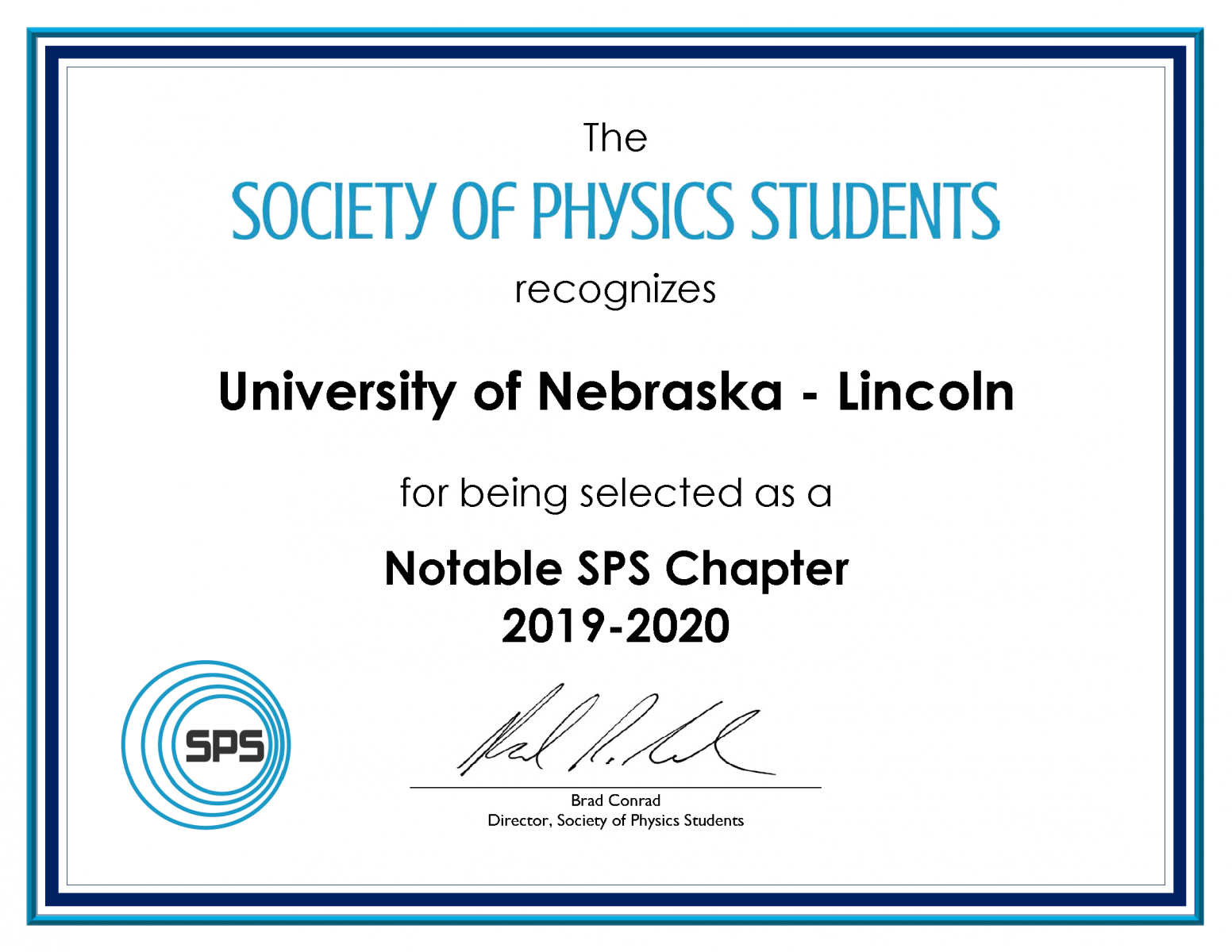 SPS Notable Chapter Certificate