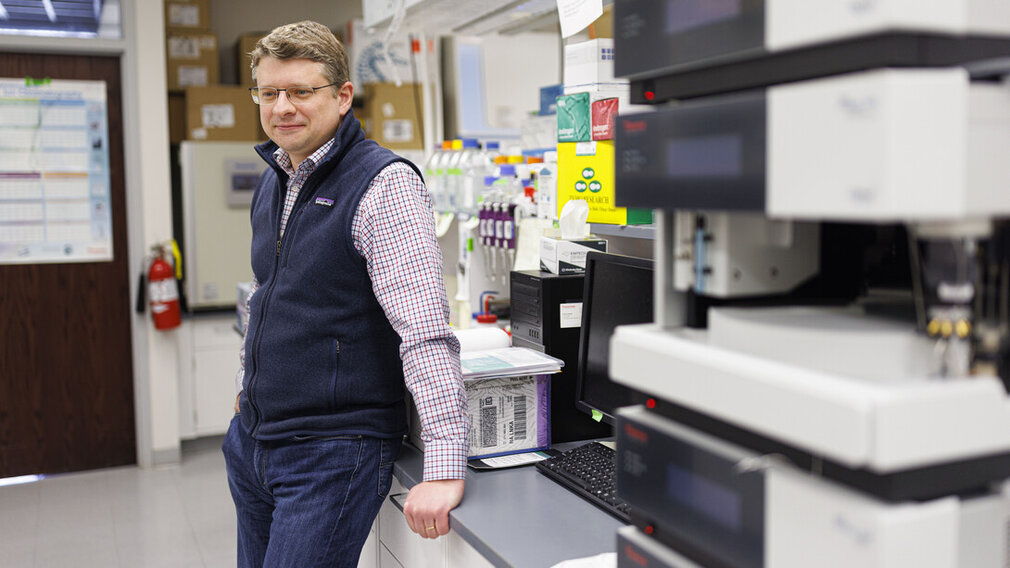 Oleh Khalimonchuk, Willa Cather Professor of biochemistry at the University of Nebraska–Lincoln, poses in his lab. Oleh Khalimonchuk, Willa Cather Professor of biochemistry at the University of Nebraska–Lincoln, poses in his lab.