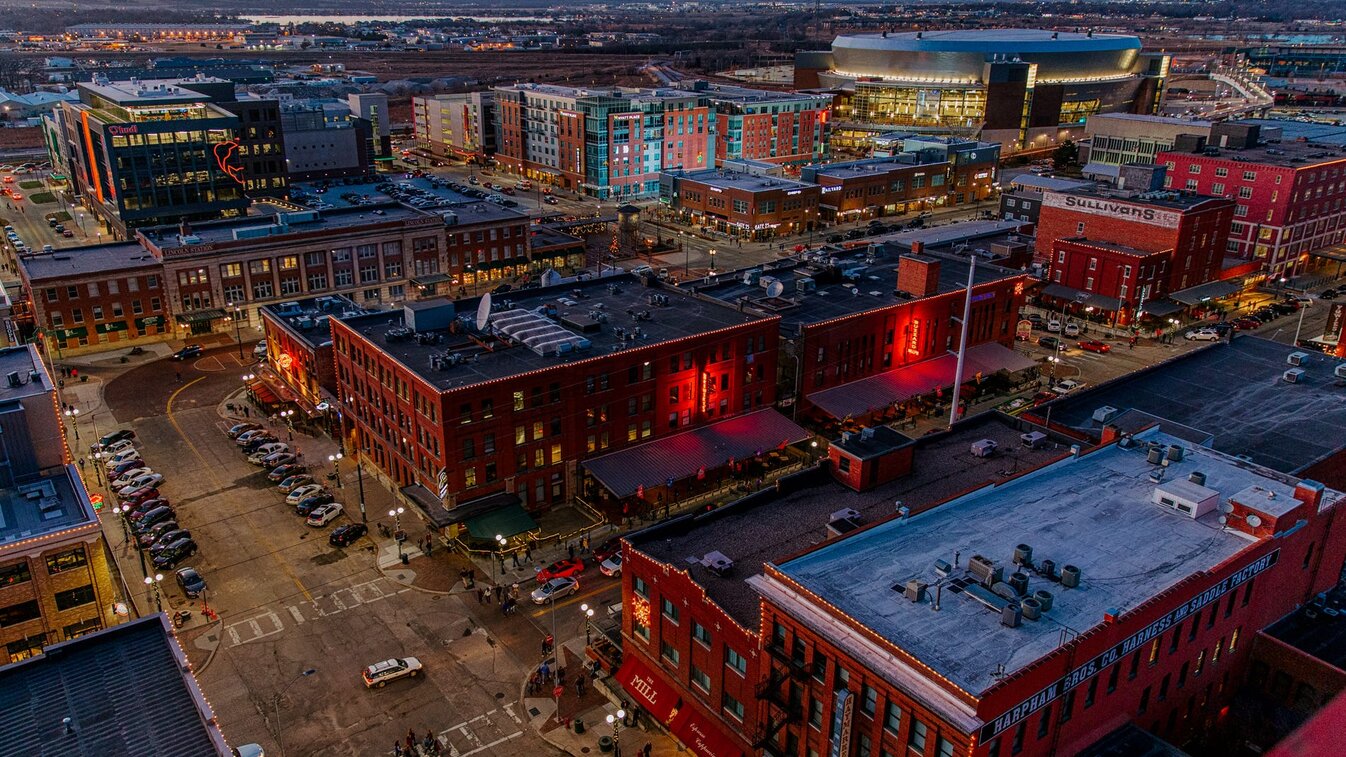An aerial of the Haymarket in the winter