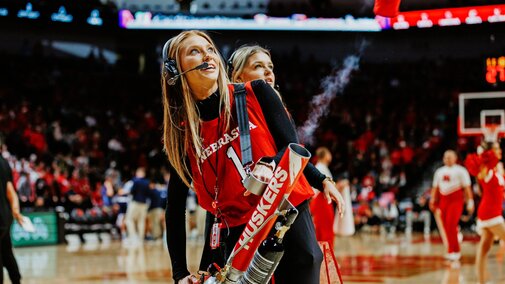 Ashley Beckman, a sports media and communication major, is an intern with Nebraska Athletics Marketing and Fan Experience. She works at the men’s basketball games, shown here at the Huskers vs Maine game on November 7, 2022.