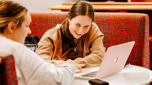 Ava Rhode, right, and Keeley Williams study in Manter Hall Wednesday morning for an anatomy test.