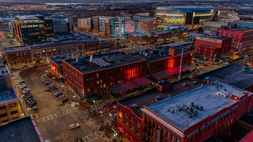 An aerial of the Haymarket in the winter