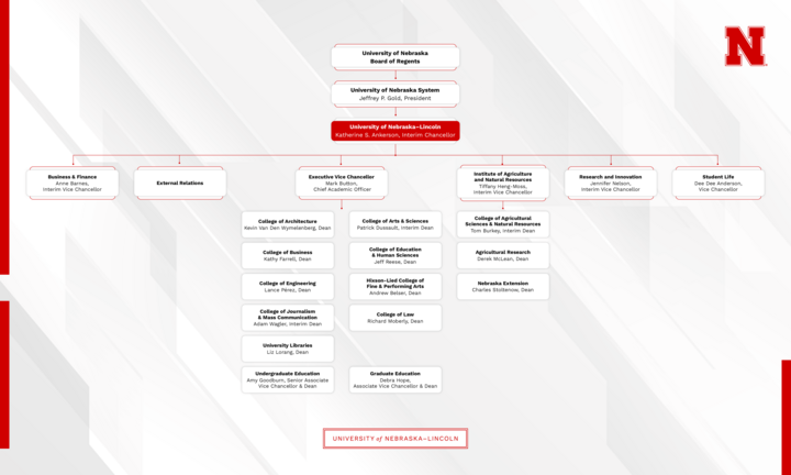 Graphical representation of University of Nebraska Leadership Organization Chart