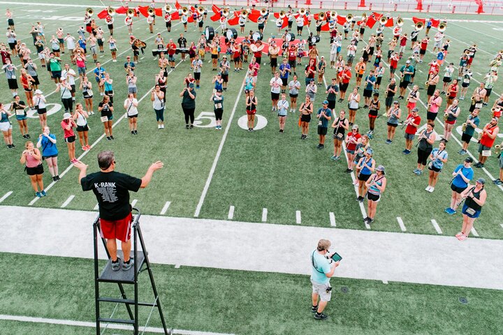 Tony Falcone, Associate Director of Bands at the University of Nebraska-Lincoln, directs the band during an evening practice.