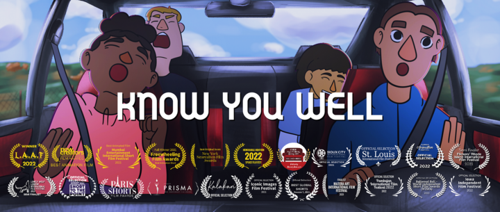 A scene from her film “Know You Well” with icons of recognition from festivals