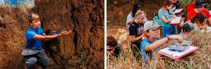 Photos of Kennadi gathering samples