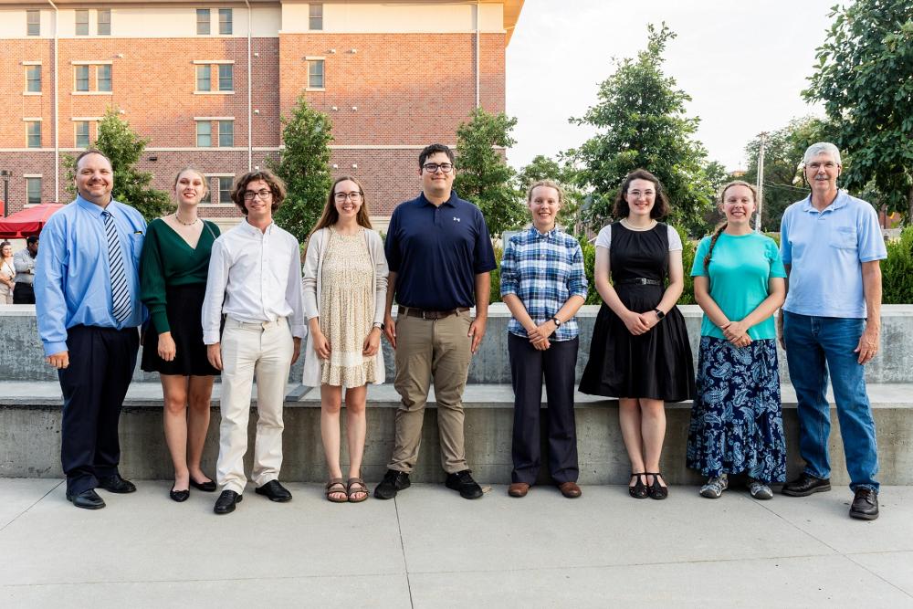 2019 REEU students with PIs at the end-of-summer banquet.