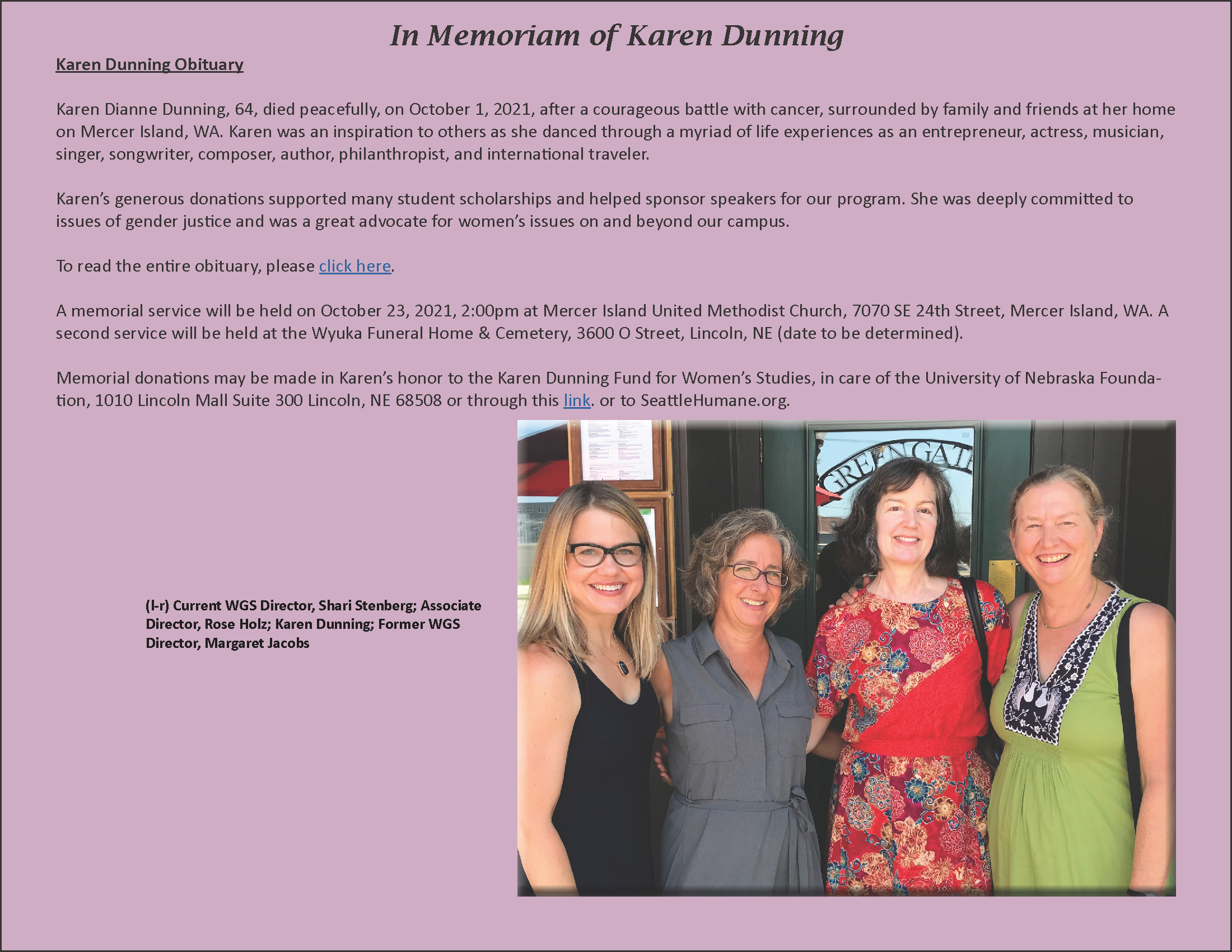 Karen Dunning Obituary