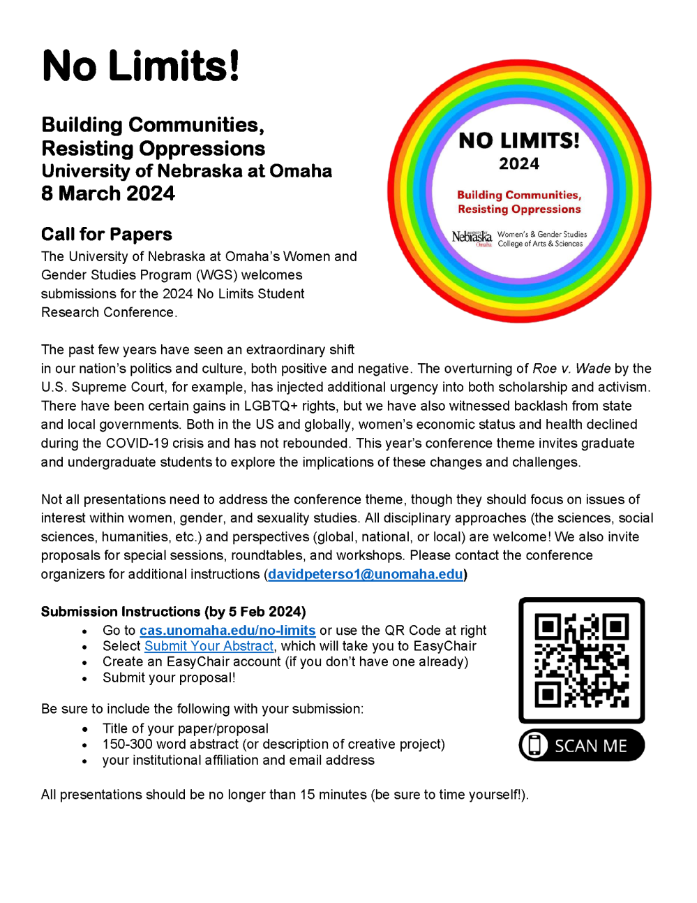 No Limits! Student Research & Creativity Conference - March 8, 2024