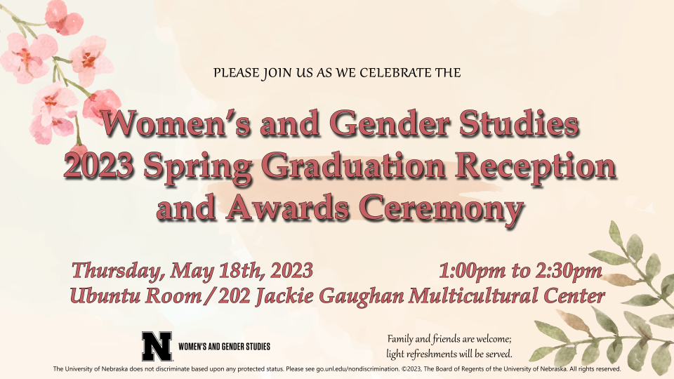 WGS Graduation Reception and Awards Ceremony set for May 18th